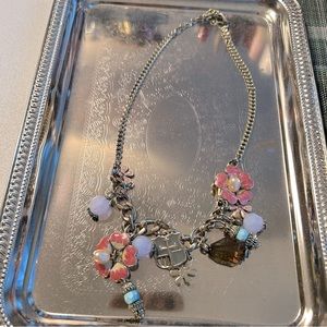 Floral Charm Necklace with Pink and Silver Accents